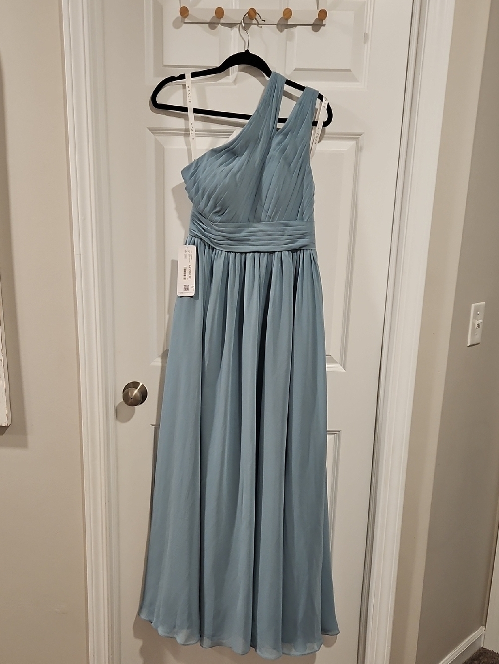 Azazie One-Shoulder Dusty Blue Chiffon Gown